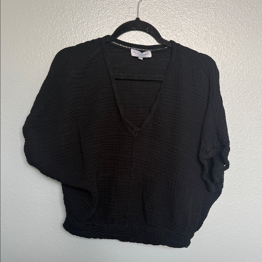 Michael Stars Black Textured V-Neck Blouse